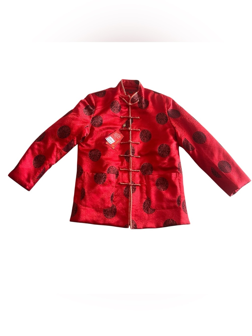 Tang Silk Jacket Coat Red Poly-Fill Lining Asian